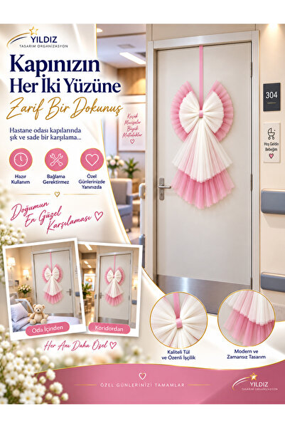 Genel Markalar Hastane Odası Kapı Süsü Tül Fiyonk – Bebek Doğum Odası İçin Ha...