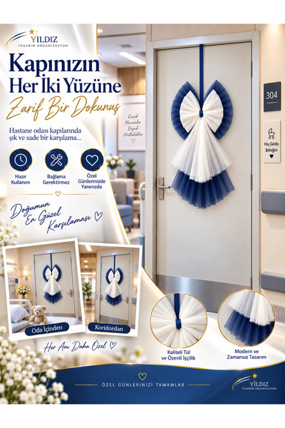 Genel Markalar Hastane Odası Kapı Süsü Tül Fiyonk – Bebek Doğum Odası İçin Ha...