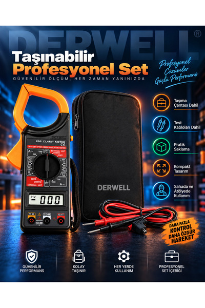Derwell DT - 266 Profesyonel Dijital Pens Multimetre Akım Ölçer 266 Clamp Met...