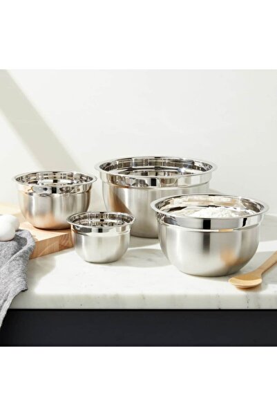Crate & Barrel مجموعة من 4 أوعية خلط من الفولاذ المقاوم للصدأ، تصميم متشابك