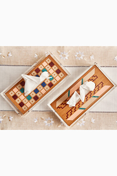 AYA THE ART OF LİVİNG Voice of Aya Walnut Wood Tissue Box, Italian Finish, Lu...