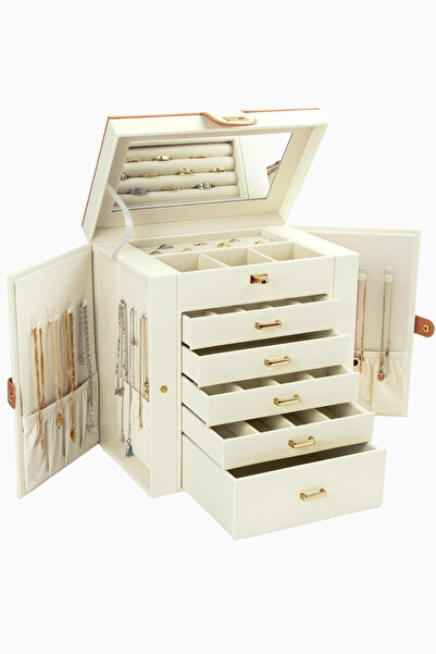 KAMIER 5 Drawer 6 Tier Jewelry Box with Mirror, Velvet Lining, Large Jewelry ...