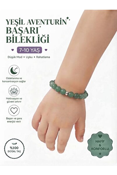 Leyandoğaltaş Yeşil Aventurin Doğal Taş Çocuk Başarı ve Odaklanma Bilekliği -...