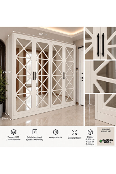 Genel Markalar Liva Premium 4 Kapaklı Camlı Portmanto Vestiyer – Tamamı MDF –...