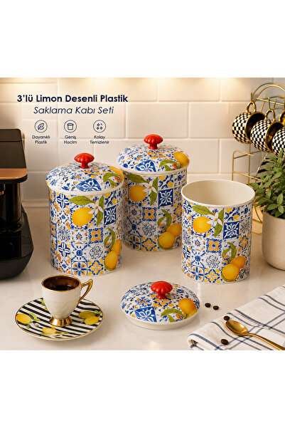 Dem Home Lemon Patterned Plastic Spice Container Set – Kitchen Coffee Tea Sug...