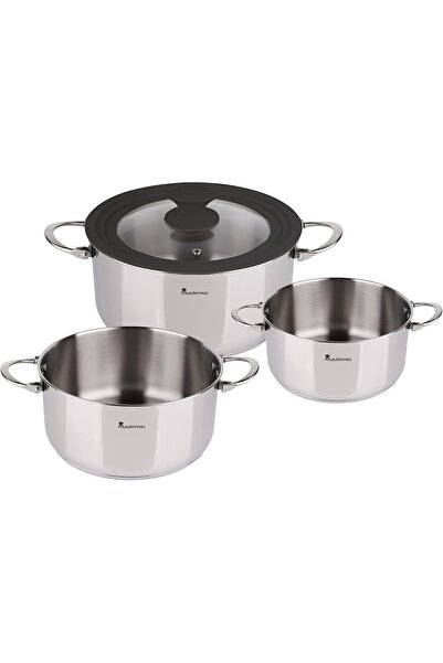 MasterPro 4-Piece Professional Cookware Set, 16, 20, 24 cm Glass Lid, Stainle...