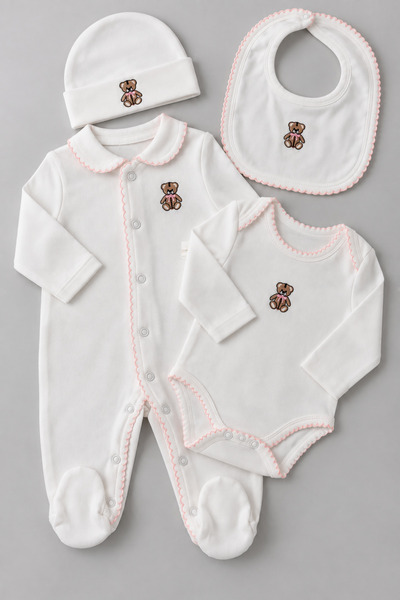 My Babies Label طقم بدلة أطفال فاخرة مطرزة على شكل دب مكونة من 4 قطع مصنوعة م...