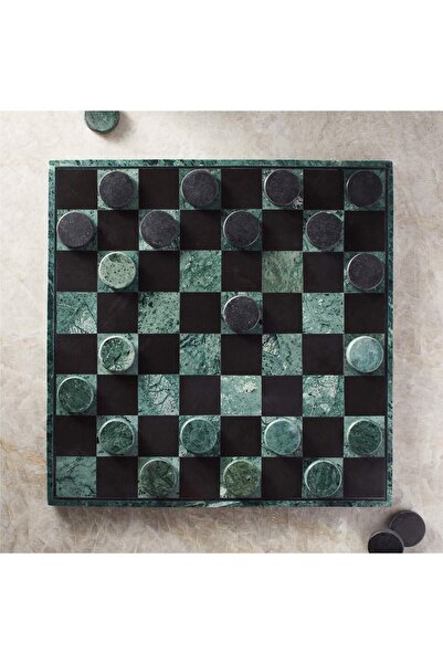 CB2 Green Marble Checkerboard Pattern Set with Unique Marble Board and Pieces