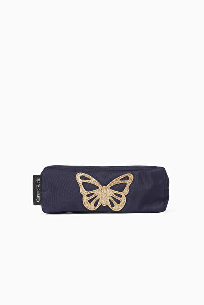 caramel cie Butterfly Double Pencil Case, Dark Blue, Double Compartment and W...