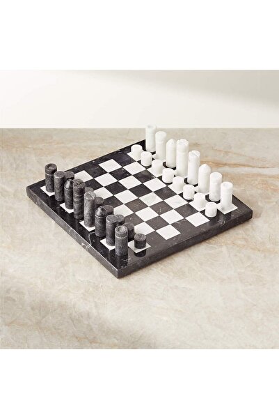 CB2 Gatz Black and White Marble Chess Set, Classy and Elegant Design
