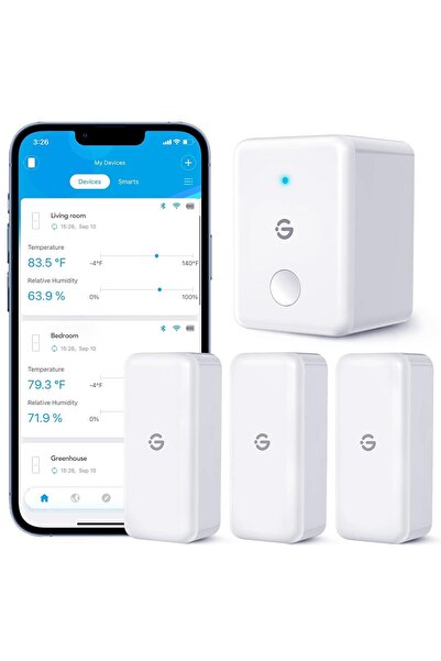 Govee WLAN Higrometre Termometre 3'lü Paket, Uygulamalı ve Hassas - beyaz