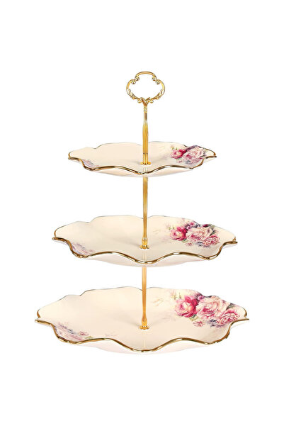 fanquare 3-Tier Floral Pattern Porcelain Royal Shelf, Water Lily Flower Shaped