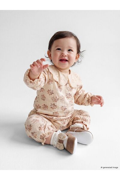 LC Waikiki LCW baby Kahverengi Bebe Yaka Çiçekli Kız Bebek Tulum