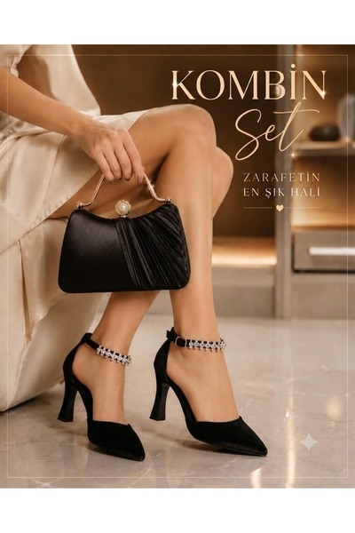beeyzi moda Women's Stone Shoe and Bag Combination