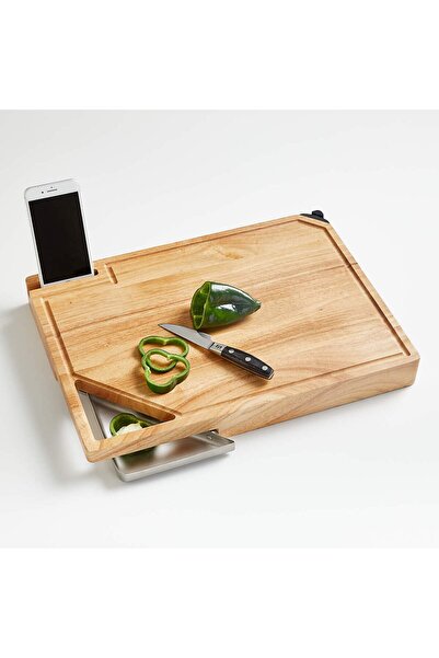 Crate & Barrel Cutting Board with Tray, Stainless Steel Drip Tray