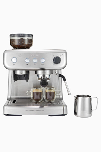 Breville Barista Max Espresso Makinesi, Entegre Öğütücü, Süt Köpürtücü ve 15 Bar Pompa - Gümüş