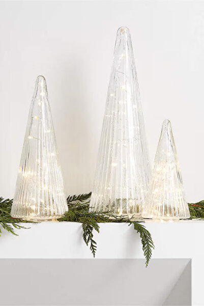 Crate & Barrel Ribbed Clear Glass Christmas Trees Set of 3 Modern Glass Trees...