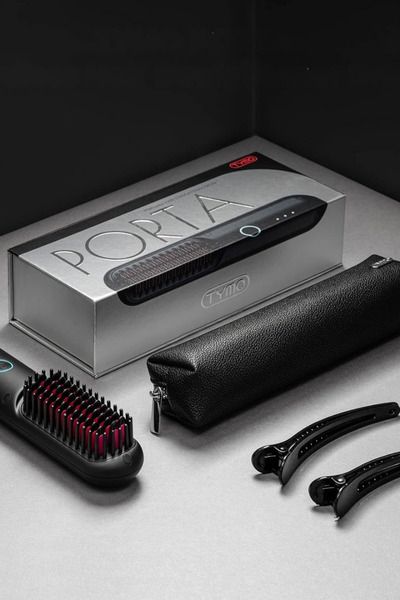 TYMO PORTA Mini Cordless Hair Straightener Brush with USB Rechargeable, Anti-Scald & Auto-Off, Black