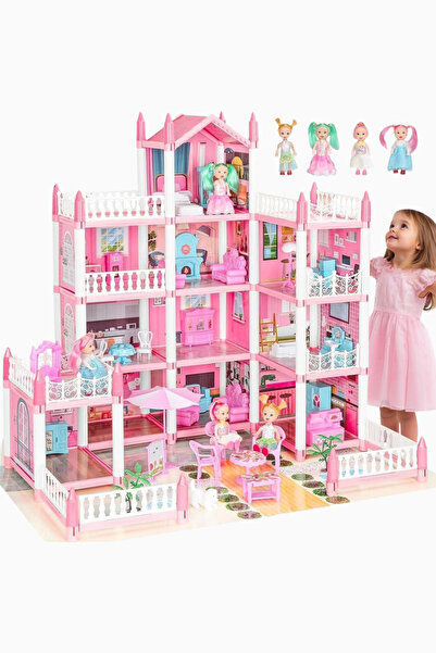 TOYBY Dream 4 Katlı 11 Odalı 4 Bebekli Pembe Bebek Evi - Pembe