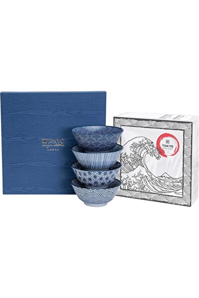 Tokyo Design Studio Nippon Blue 4-Piece Bowl Set – Blue/White Japanese Patter...