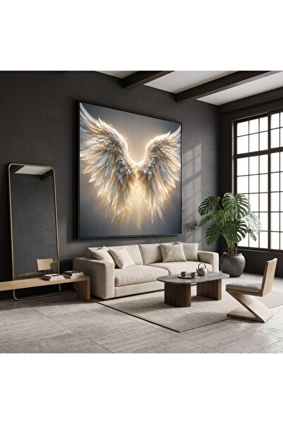 HOME MODE Glowing Angel Wings Canvas Print, White Feather Wall Art, Spiritual...