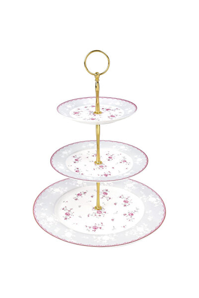 fanquare 3 Tier Cake Stand, Porcelain Stand with Pink Flowers