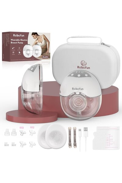 ROBOFUN Electric Hands-Free Breast Pump, 4 Modes, 12 Levels, Silent Double Pump