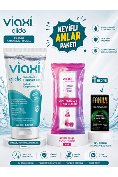 Viaxi Su Bazlı Kayganlaştırıcı Jel 50 ml-3x Erkeklere Bakım Mendili+3x Genita...