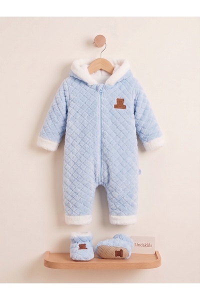 Lindakids Önden Fermuarlı Peluş Kabartmalı Kapüşonlu Yumuşak ( EXTRA PATİKLİ)...