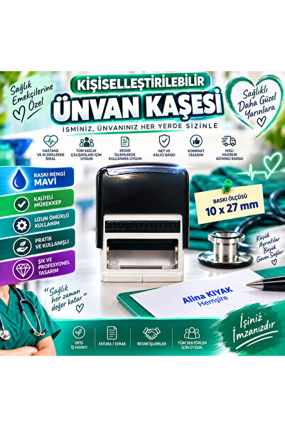 cenovi Kişiye Özel Hemşire Doktor Ebe Kaşesi 10x27 mm – İsim Soyisim Ünvan Ka...