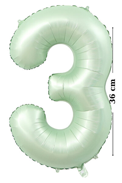 More party Folyo Balon - Renk Retro Yeşil - 3 Rakamı Helyum Balon - 36cm 3 Ya...