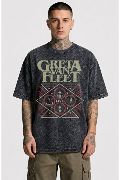 Fuddy Moda Tricou unisex Greta Van Fleet cu imprimeu live, lavabil, tricou vi...