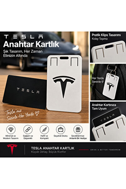 Genel Markalar Tesla Model 3 / Model Y Anahtar Kartlık Kart Kılıfı - 3D Baskı...