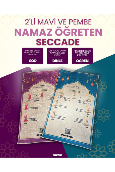 Mevatr 2'li Namaz Öğreten Seccade (mavi&pembe)