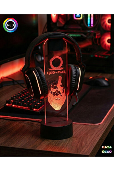 dekarasyon God of War Logolu RGB Işıklı Kulaklık Tutucu Standı Gamer Dekor Ga...
