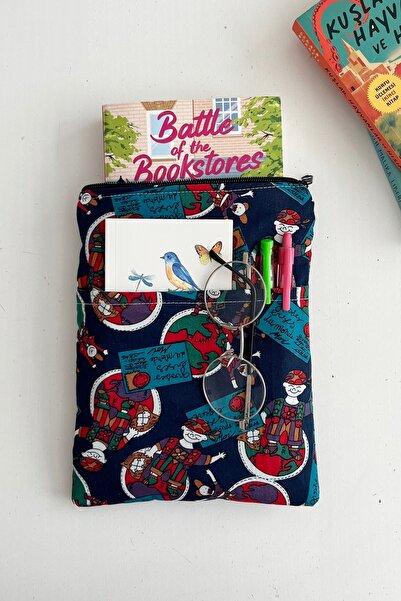 Generic Brand Fabric Book Cover with Zipper and Pockets Bookworm Gift