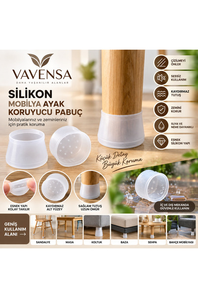 VAVENSA Silikon Mobilya Ayak Koruyucu Pabuç Esnek Kaydırmaz Masa Koltuk Baza ...