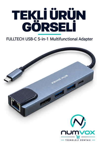 numvox Fulltech FH20 TYPE C Hub USBX2 + TYPE C + Ethernet + HDMI Çoklayıcı