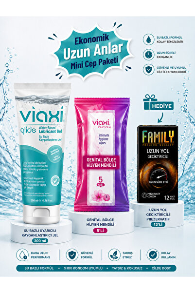 Viaxi Su Bazlı Uyarıcılı Kayganlaştırıcı 200 ml-5x Genital Hijyen Mendil+12'l...