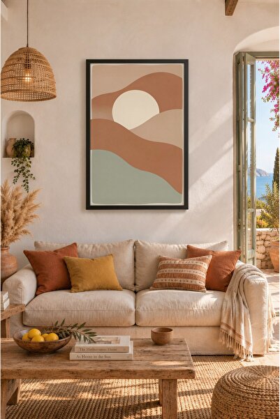 ZURİ DESİGN Boho terakota brda, okvir za sliku sunca, MDF zidna slika, boho a...