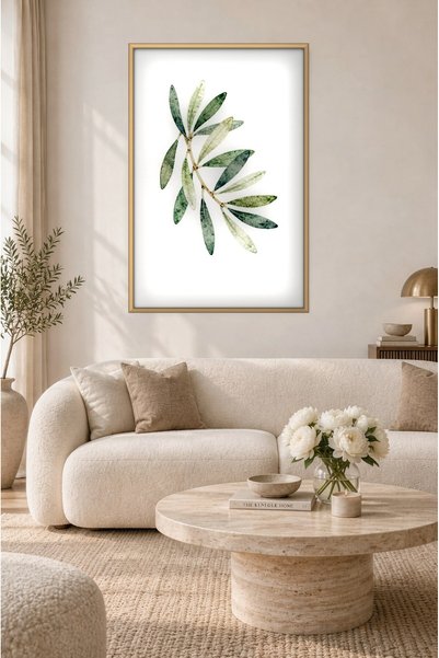 ZURİ DESİGN Yeşil Yaprak Zeytin Dalı Tablo Çerçeve Görünümlü MDF Duvar Tablos...