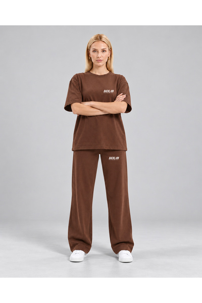 BACKLAİN Mod Style Women's Two Thread 2 Piece Set Oversize Crew Neck T-Shirt and Relaxed Cut Pants