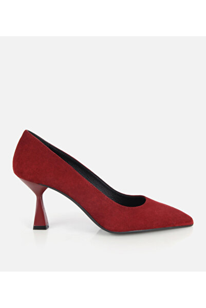 Hotiç Kadın Süet Deri Bordo Klasik İnce Topuklu Stiletto