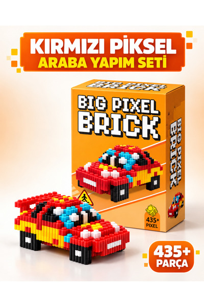 Öz-bal Kırmızı Piksel Blok Araba Seti 435+ Parça 3D Blok Lego Maket Figür Puz...