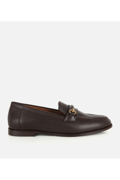 Hotiç Kadın Deri Siyah Gold Toka Detaylı Klasik Loafer