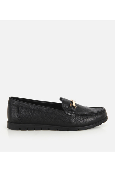 Hotiç Kadın Deri Siyah Gold Toka Detaylı Comfort Günlük Loafer