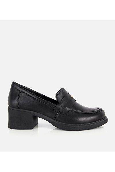 Hotiç Kadın Deri Siyah Yumuşak Dokulu Topuklu Klasik Loafer