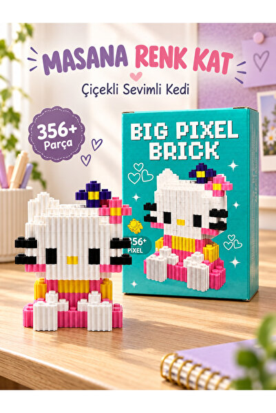 Öz-bal Çiçekli Sevimli Kedi 3d piksel yapım seti Karakter Maket Blok Yapboz E...