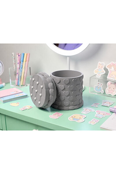 Bezos 3D Printed Embossed Heart Pattern Pen Holder with Lid - Desktop Organiz...