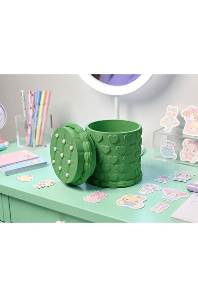 Bezos 3D Printed Embossed Heart Patterned Pen Holder with Lid - Desktop Organ...